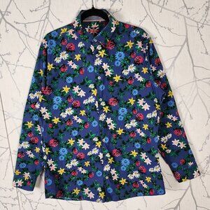 Soul of London Blue Colorful Floral Print 100% Cotton Semi Fitted Shirt